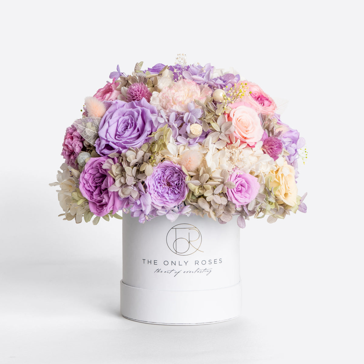 Small White Dried Mixed Flowers in Dome Box