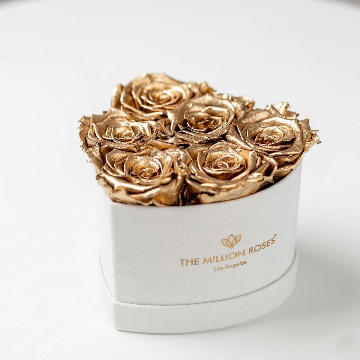 Beige & Gold Preserved Roses in Suede Heart Gift Box