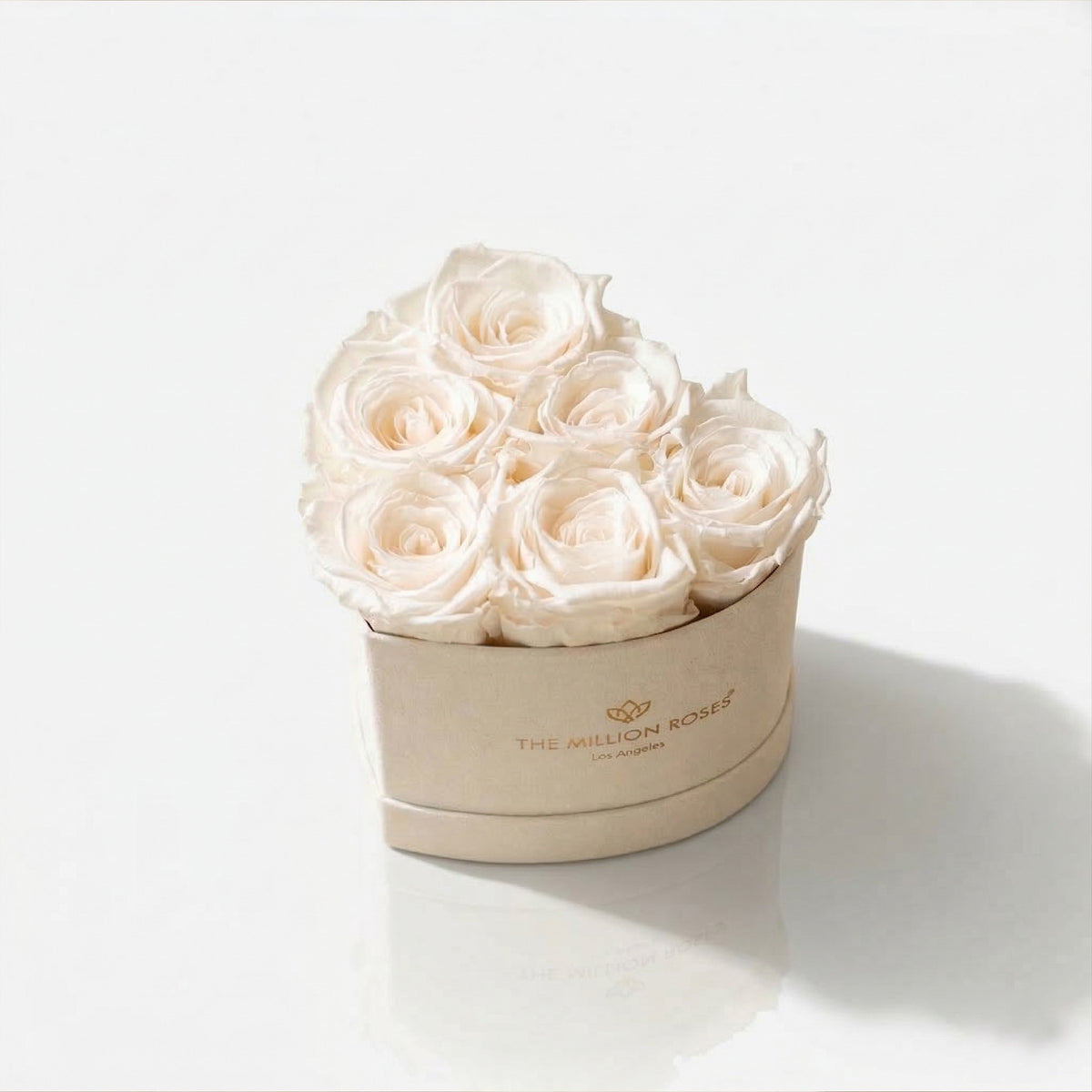 Beige & White Preserved Roses in Suede Heart Gift Box