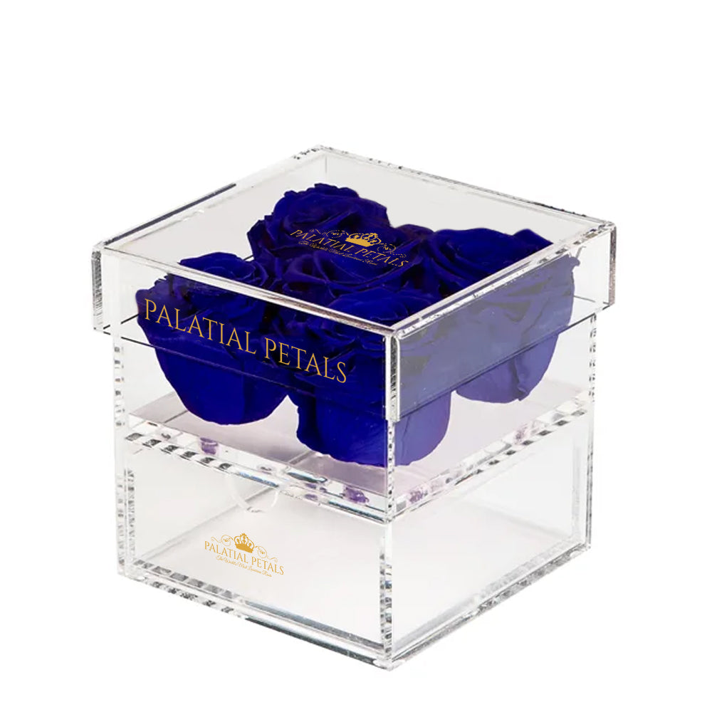 Blue Preserved Roses in Acrylic Square Jewelry Box – Style 8