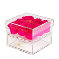 Pink Preserved Roses in Acrylic Square Jewelry Box – Style 2