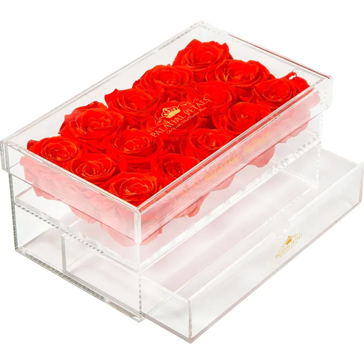 Red Preserved Roses in Acrylic Square Jewelry Box – Style 2