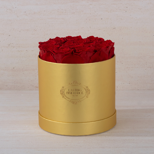 13 Gold Preserved Roses in Round Gift Box