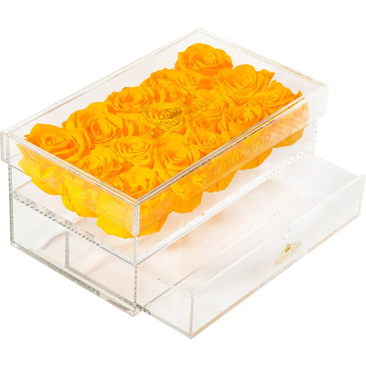 Orange Preserved Roses in Acrylic Square Jewelry Box – Style 3