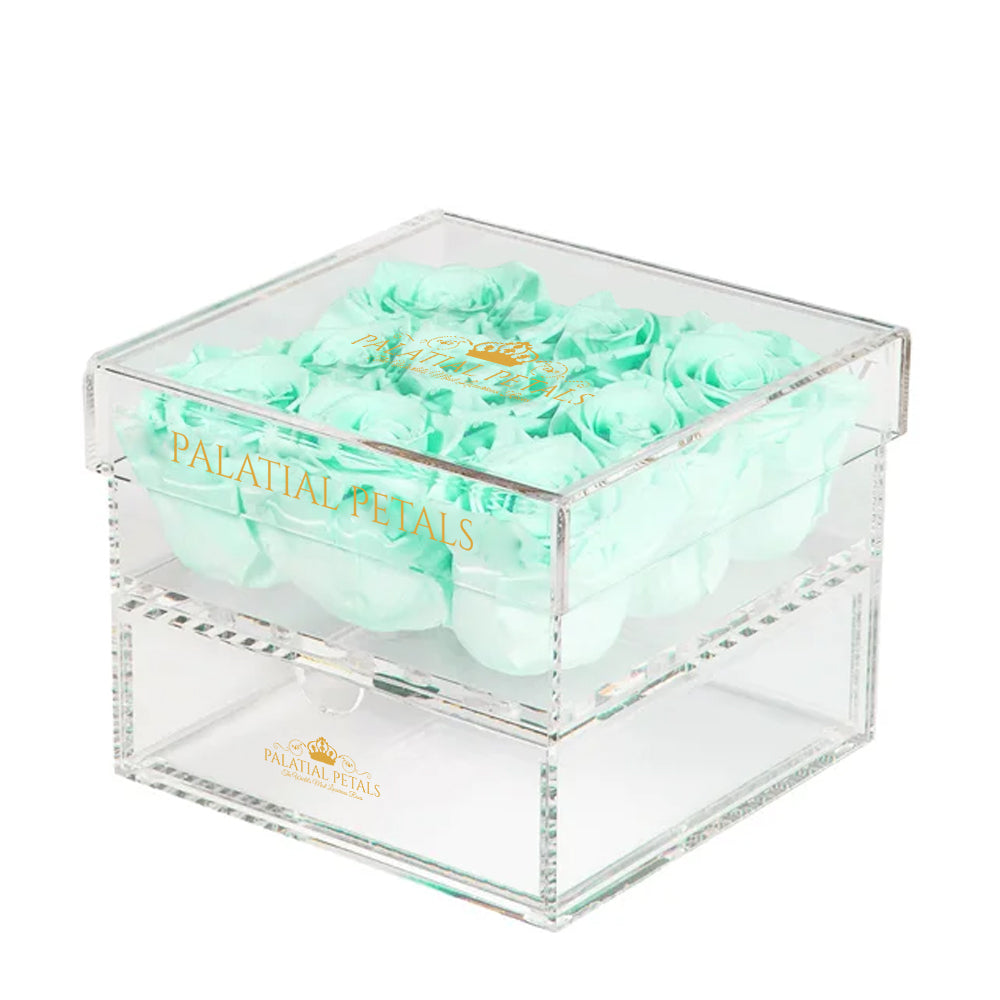Blue Preserved Roses in Acrylic Square Jewelry Box – Style 10