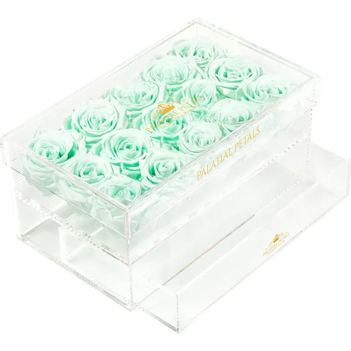 Blue Preserved Roses in Acrylic Square Jewelry Box