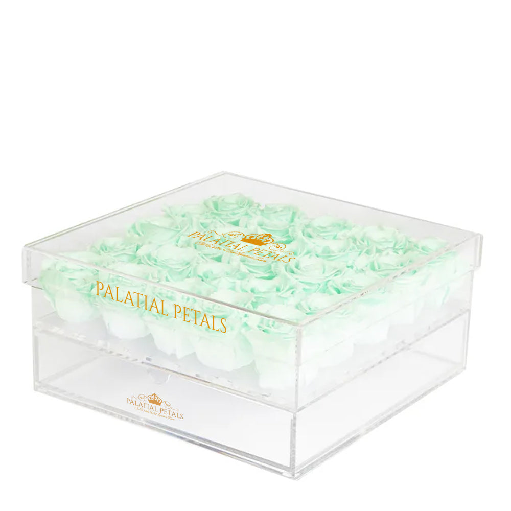 Blue Preserved Roses in Acrylic Square Jewelry Box – Style 9
