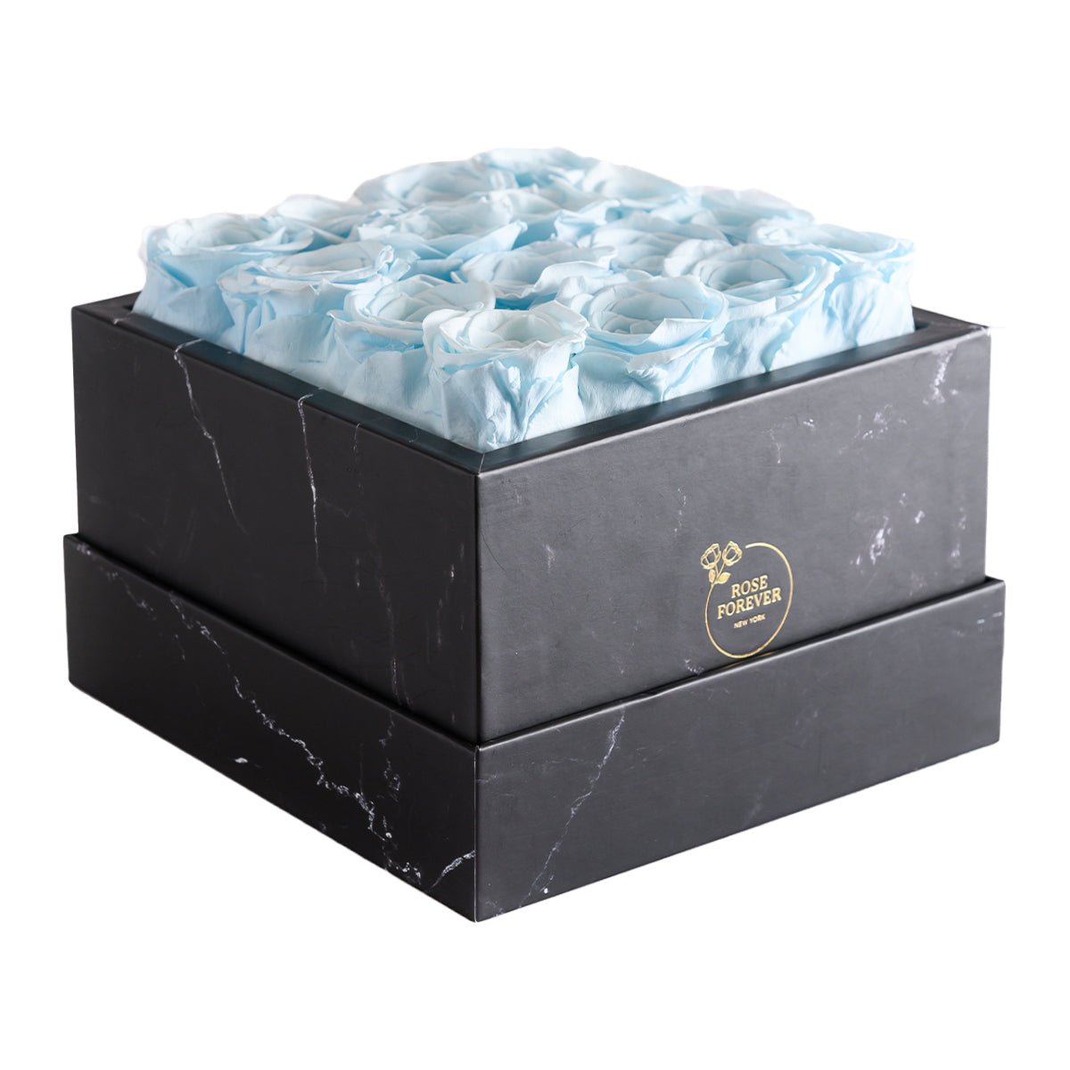 16 Blue Preserved Roses in Marble Gift Box