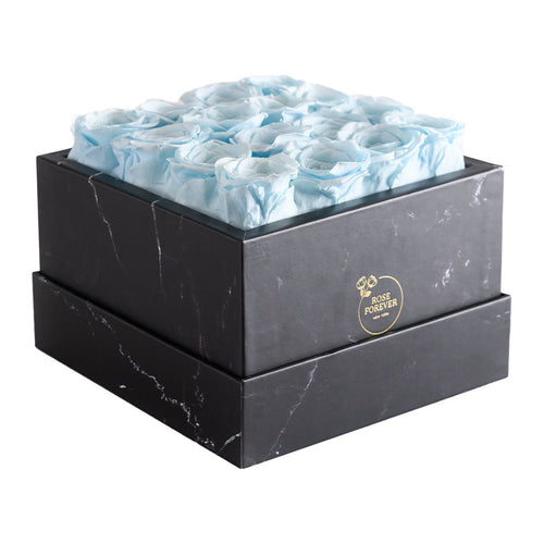 16 Blue Preserved Roses in Marble Gift Box