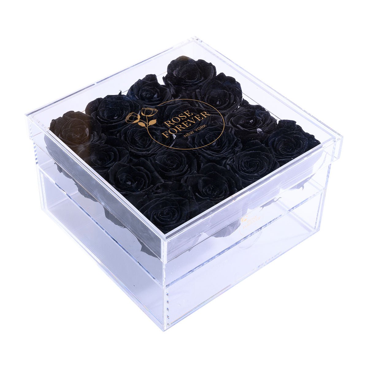 16 Black Preserved Roses in Acrylic Jewelry Box