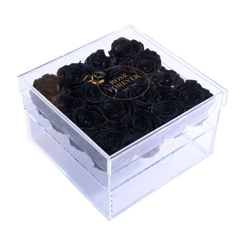 16 Black Preserved Roses in Acrylic Jewelry Box