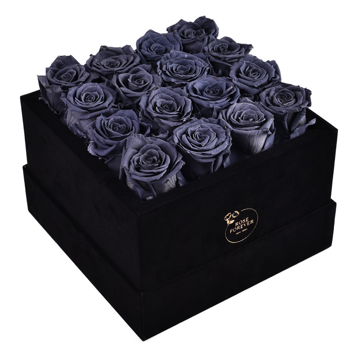 16 Gray Preserved Roses in Velvet Square Gift Box