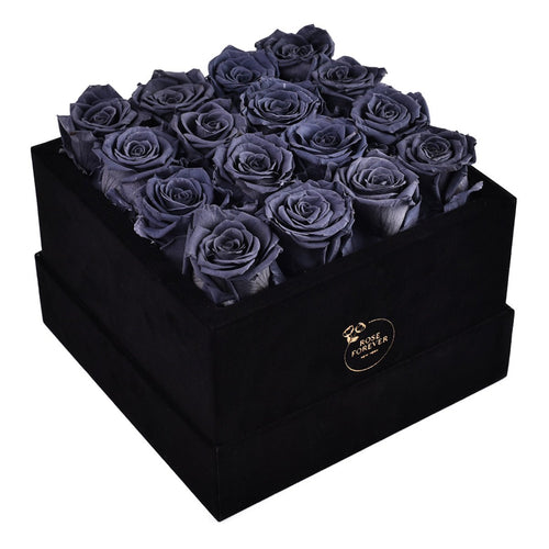 16 Gray Preserved Roses in Velvet Square Gift Box