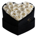 16 Ivory Preserved Roses in Velvet Heart Gift Box