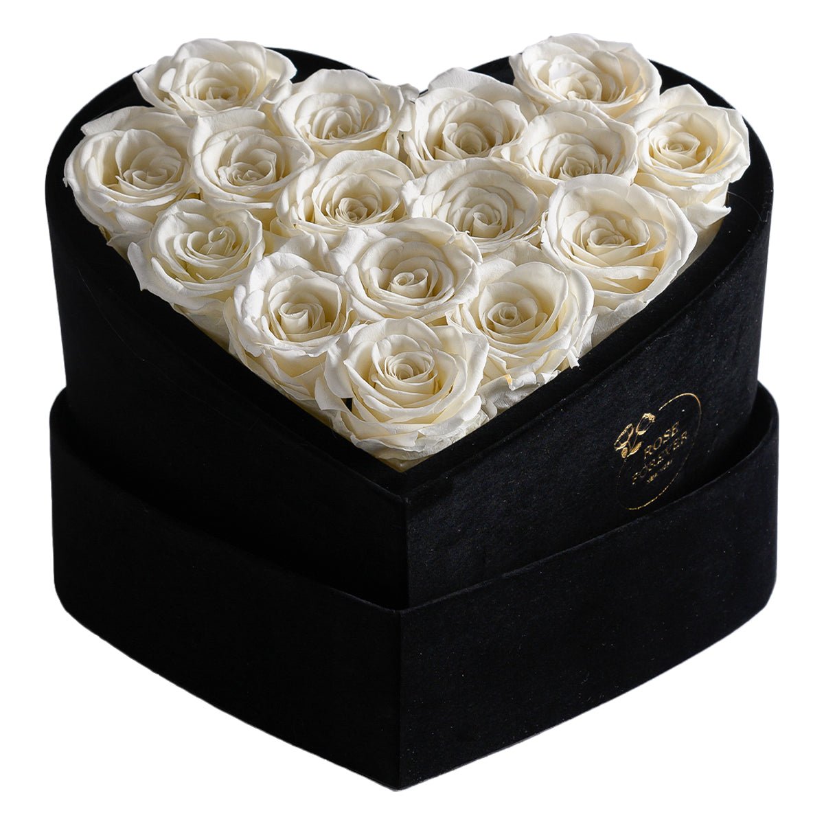 16 Ivory Preserved Roses in Velvet Heart Gift Box