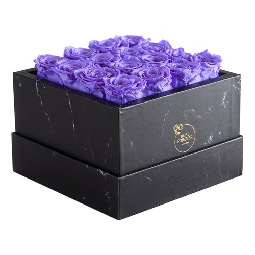 16 Lavender Preserved Roses in Black Marble Square Gift Box