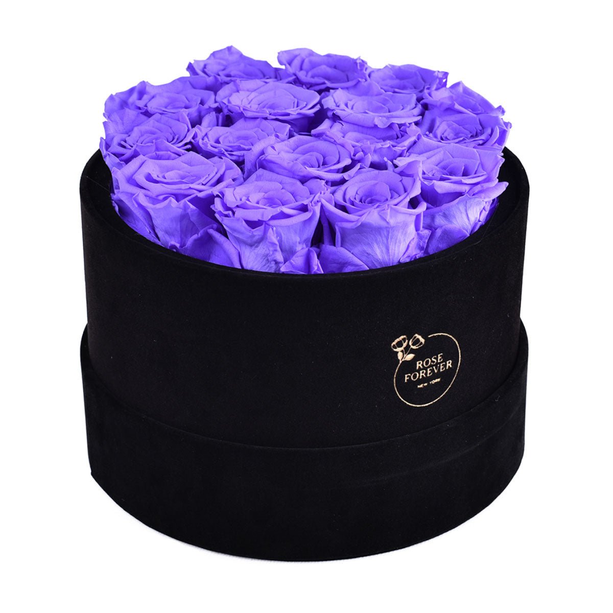 16 Lavender Preserved Roses in Velvet Round Gift Box