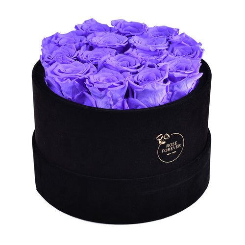 16 Lavender Preserved Roses in Velvet Round Gift Box