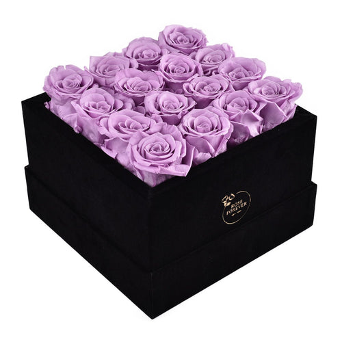 16 Lilac Preserved Roses in Velvet Square Gift Box