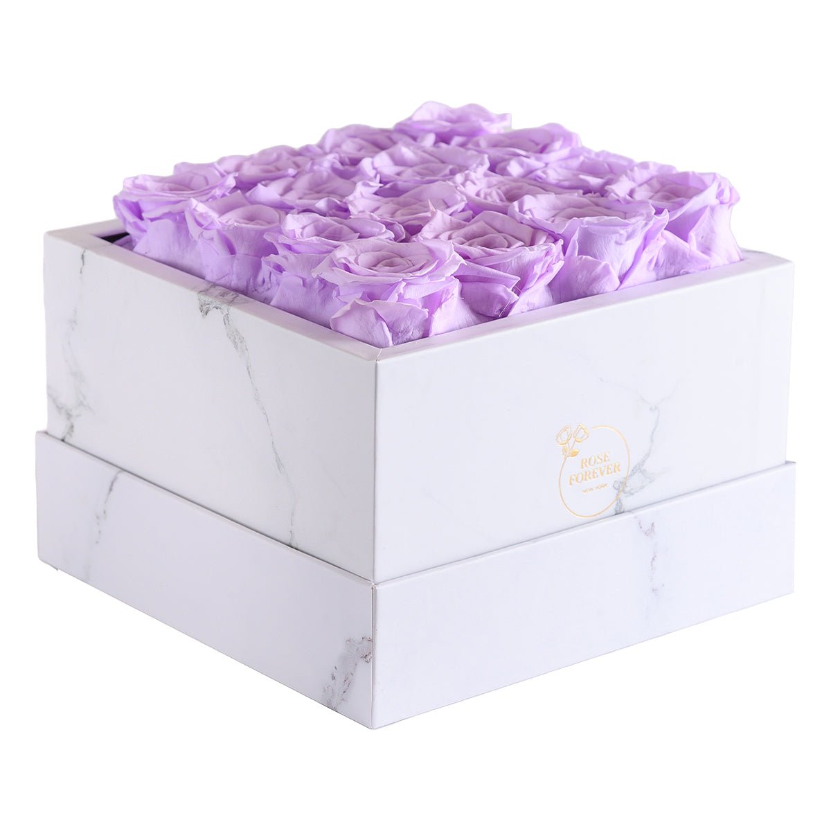 16 Lilac Preserved Roses in Marble Square Gift Box