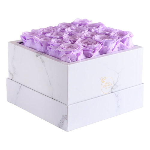 16 Lilac Preserved Roses in Marble Square Gift Box