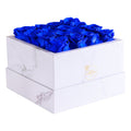16 Royal Blue Preserved Roses in White Marble Square Gift Box