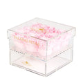 Pink Preserved Roses in Acrylic Square Jewelry Box for Wedding – Style 2