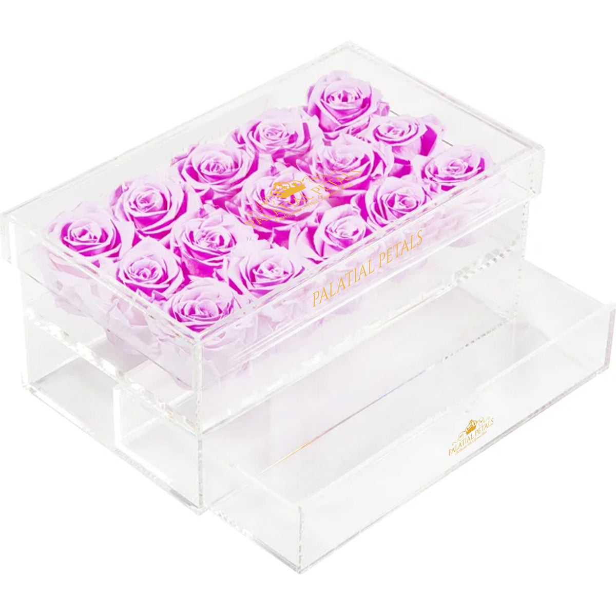 Lilac Preserved Roses in Acrylic Square Jewelry Box – Style 2