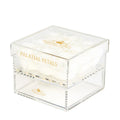 White Preserved Roses in Acrylic Square Jewelry Box – Style 3