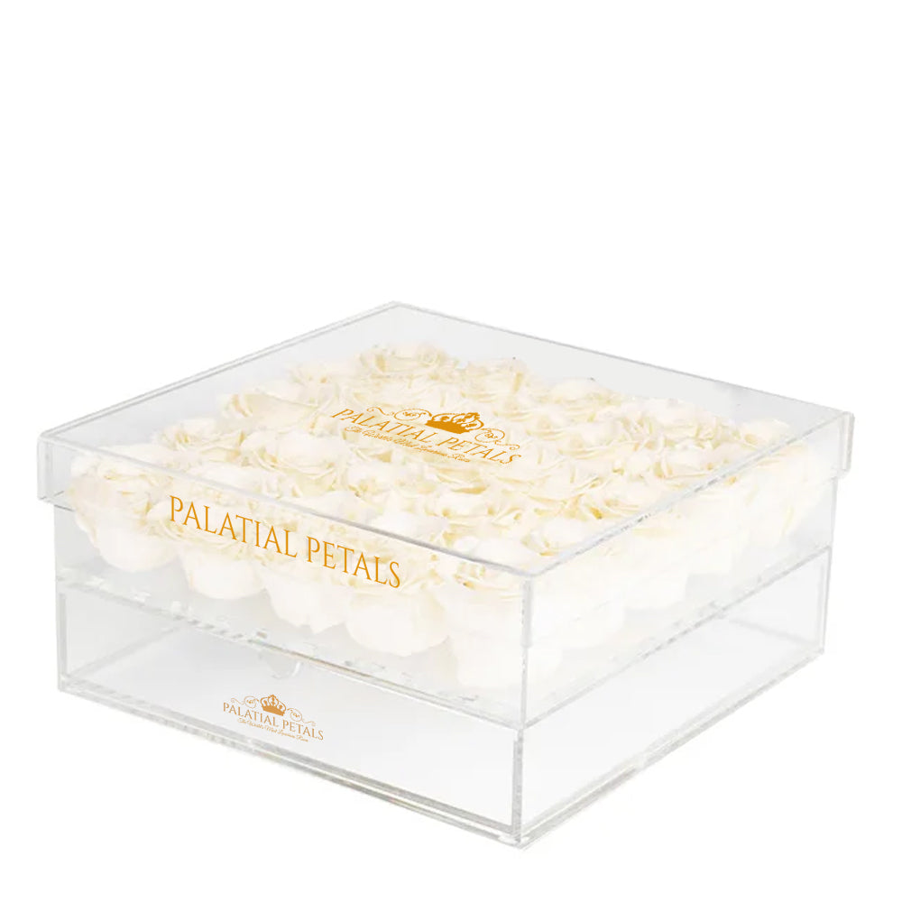 Preserved Roses in Acrylic Square Jewelry Box