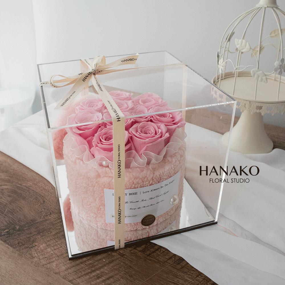 Pink Preserved Roses in Acrylic Gift Box