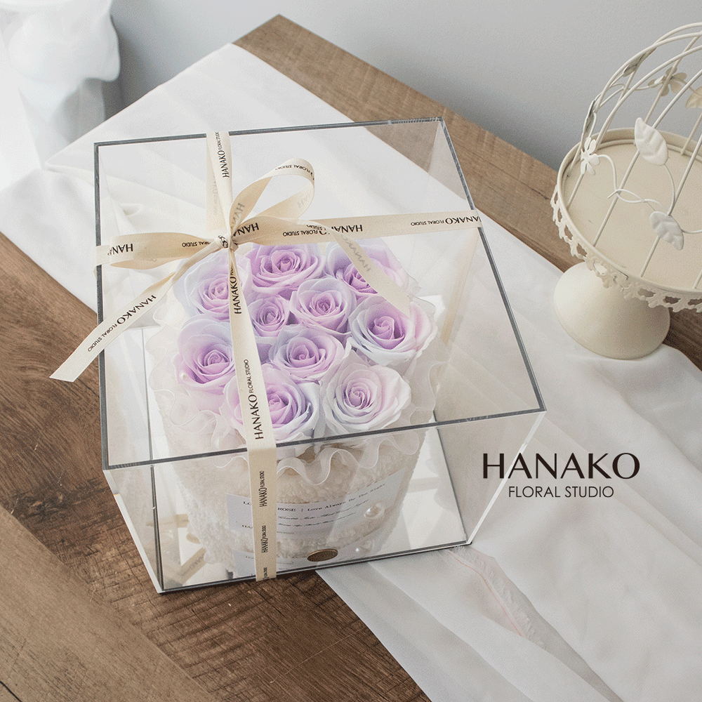 Purple Preserved Roses in Acrylic Gift Box