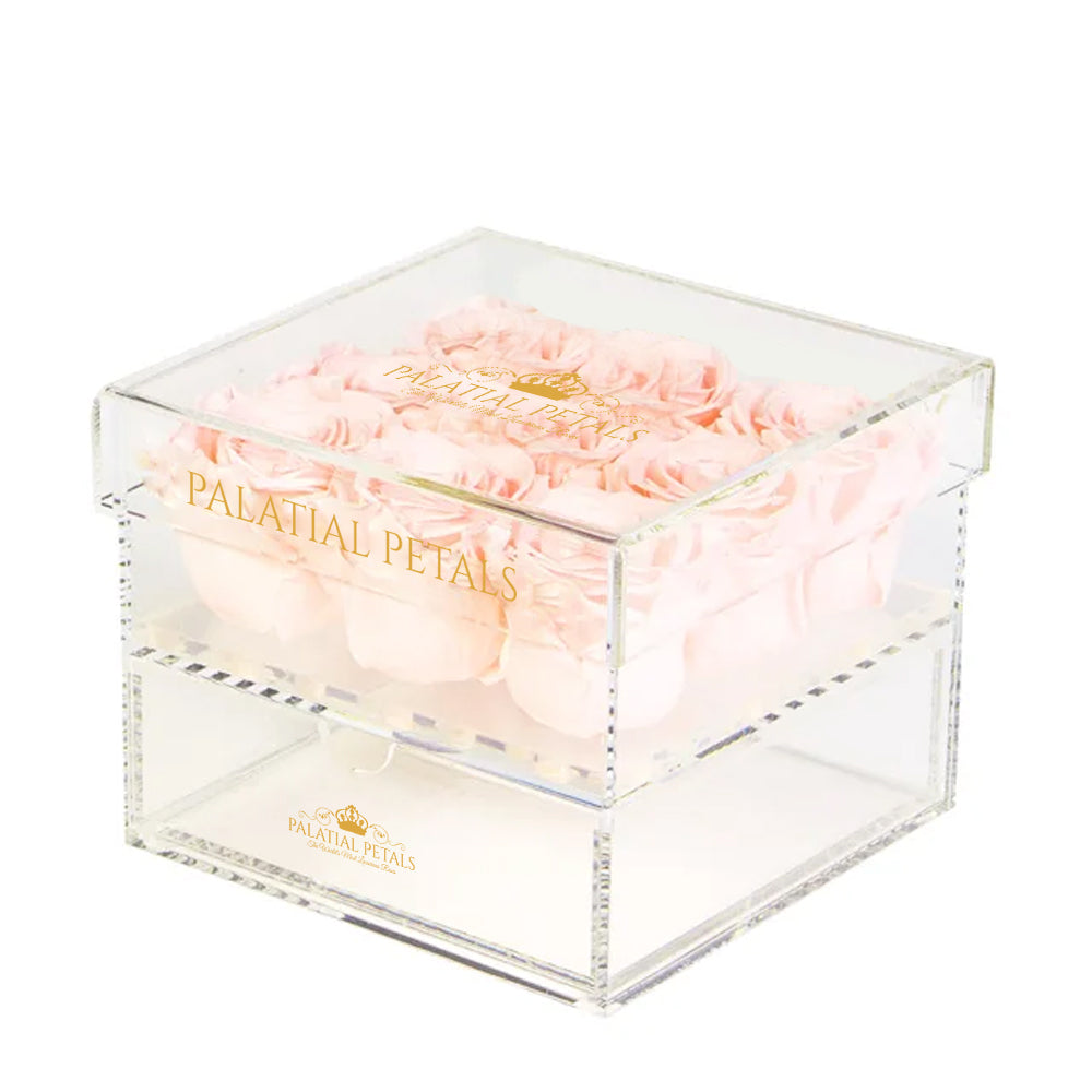Blush Preserved Roses in Acrylic Square Jewelry Box – Style 3