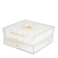 White Preserved Roses in Acrylic Square Jewelry Box