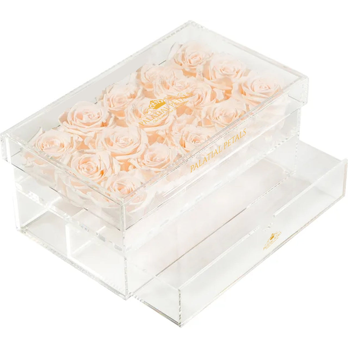 Blush Preserved Roses in Acrylic Square Jewelry Box – Style 4