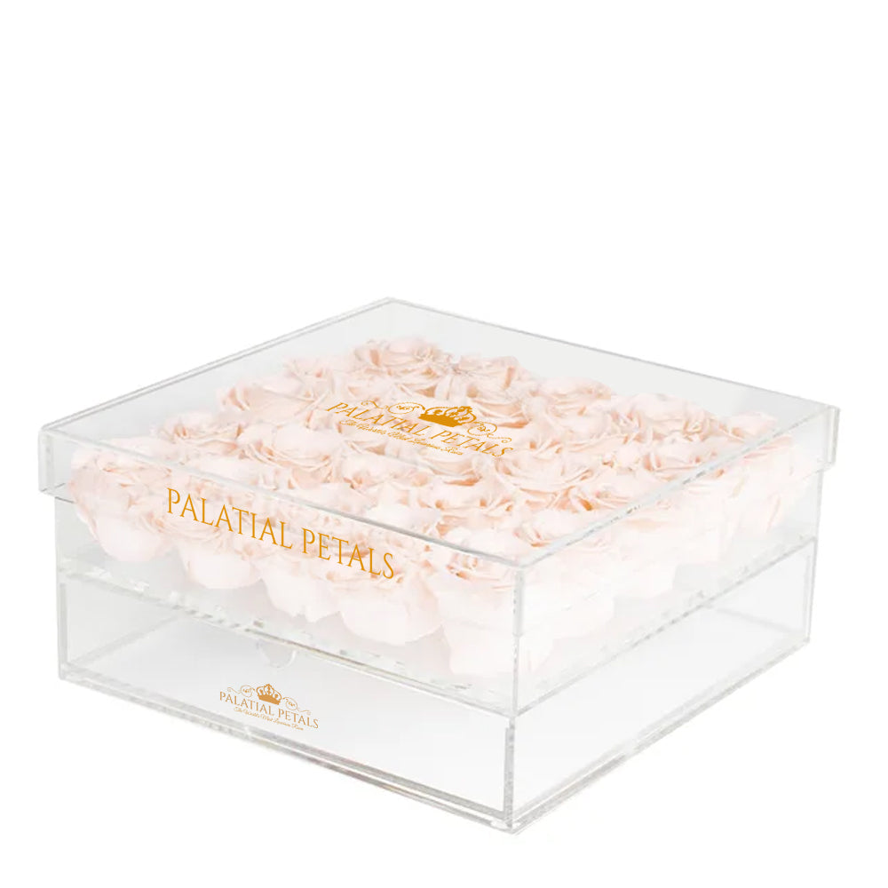 Blush Preserved Roses in Acrylic Square Jewelry Box
