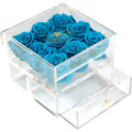 Turquoise Preserved Roses in Acrylic Square Jewelry Box – Style 3