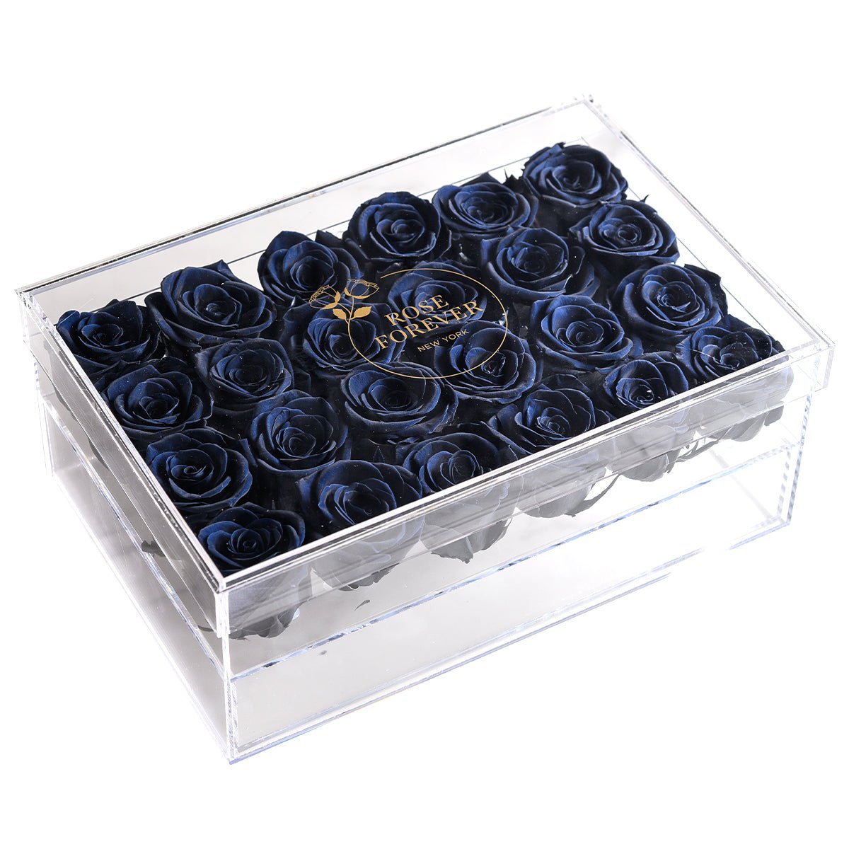 24 Black Preserved Roses in Acrylic Rectangle Jewelry Box