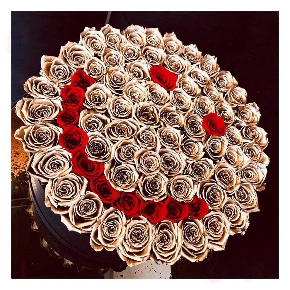 24K Gold & Red Preserved Roses in Round Gift Box