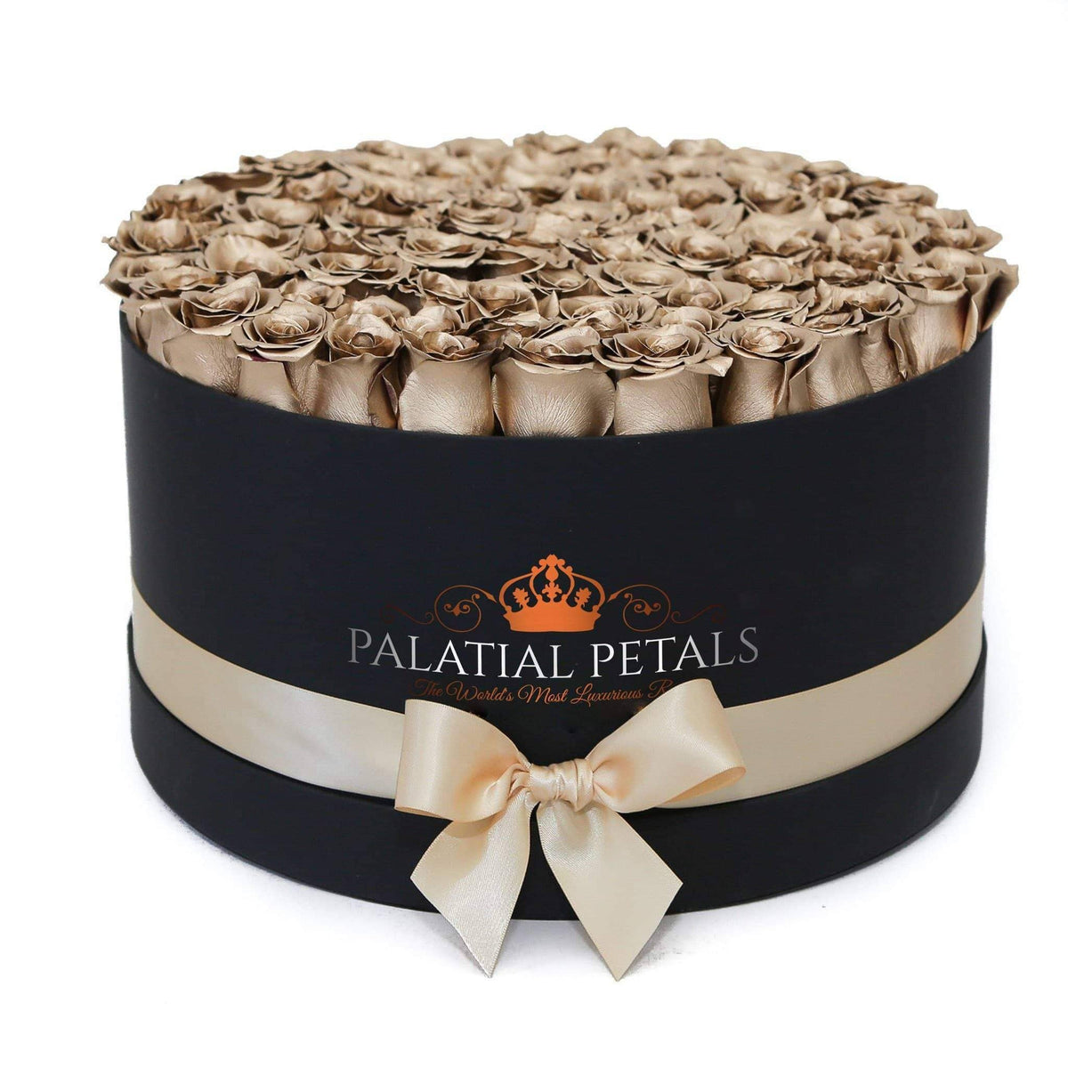 24K Gold Preserved Roses in Deluxe Round Gift Box