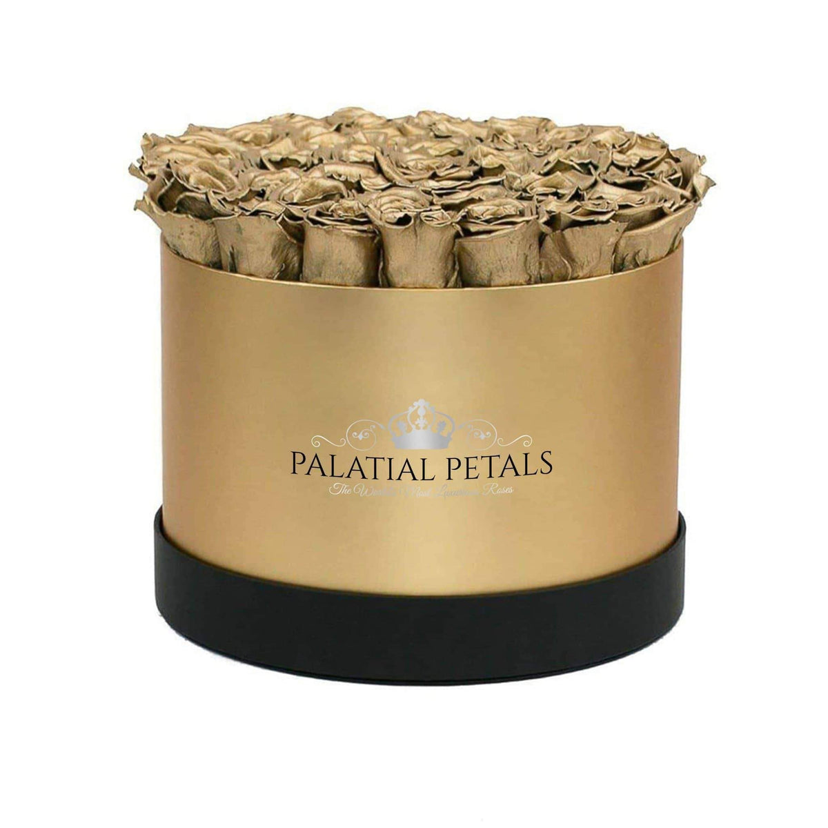 Large 24K Gold Preserved Roses in Round Gift Box – Style 3