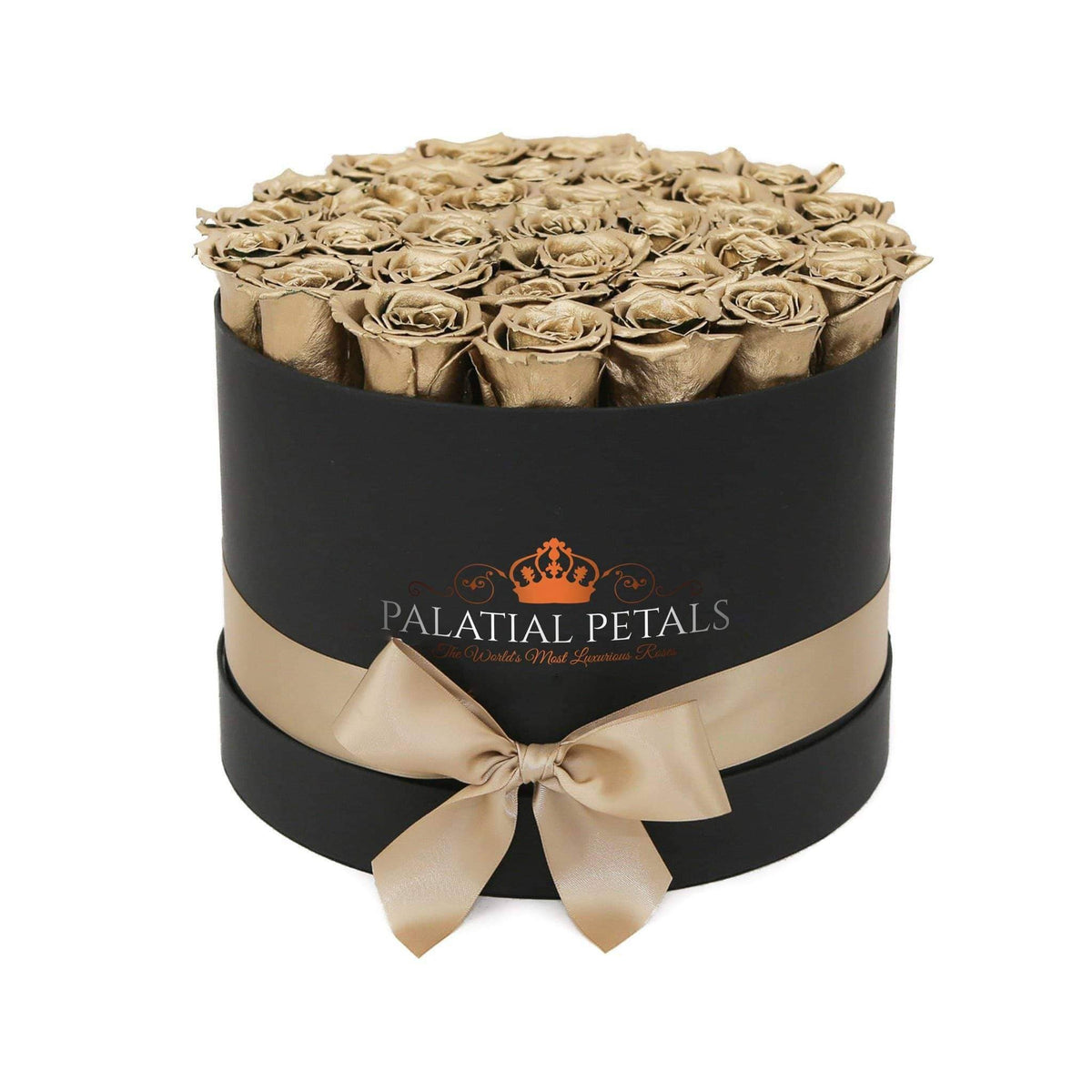 Large 24K Gold Preserved Roses in Round Gift Box – Style 2