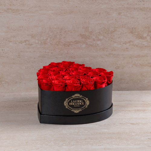 24 Black Preserved Roses in Leather Heart Gift Box