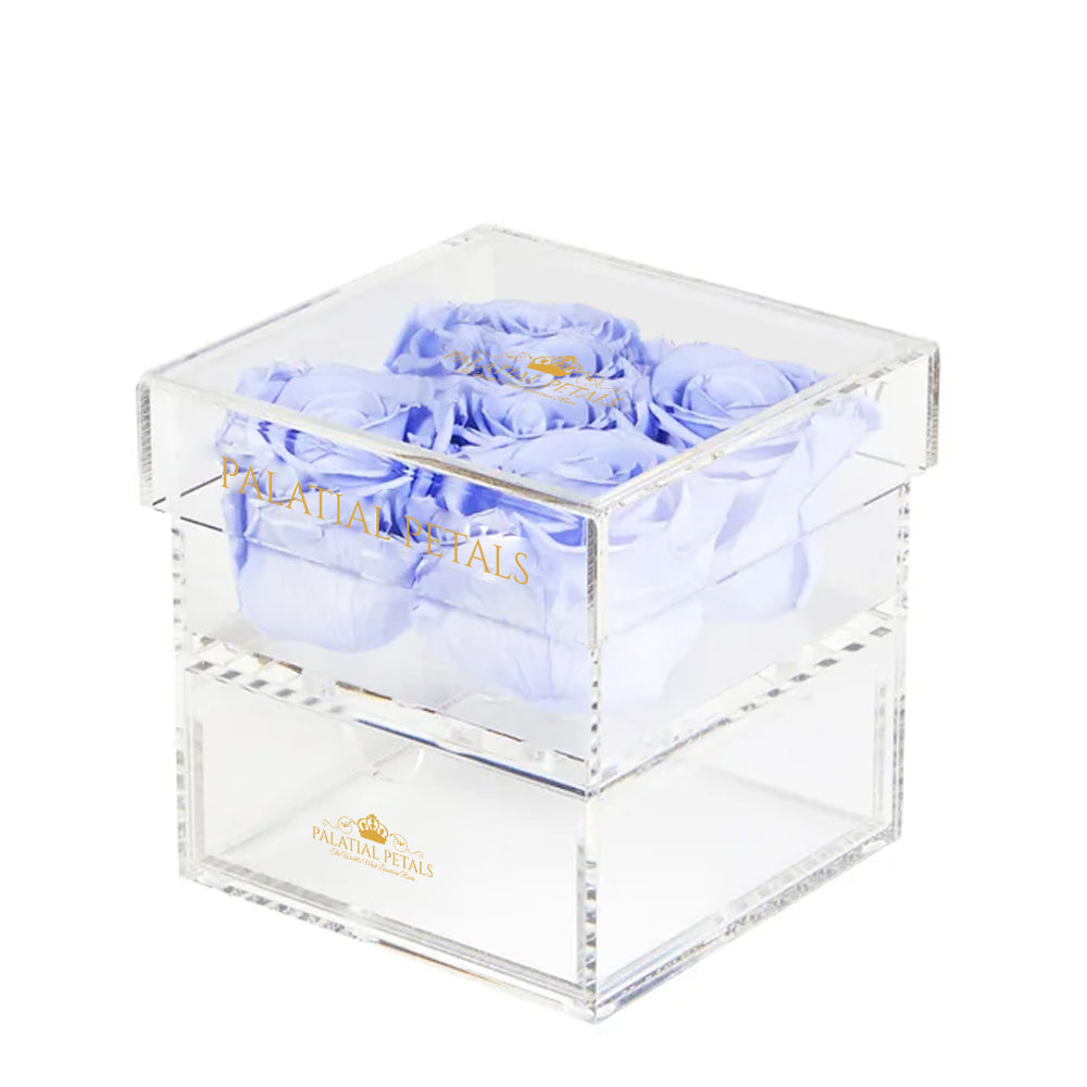 Violet Preserved Roses in Acrylic Square Jewelry Box – Style 4