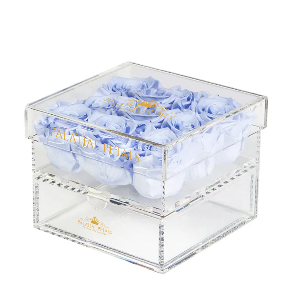 Violet Preserved Roses in Acrylic Square Jewelry Box – Style 3