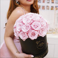 35 Pink & Black Preserved Roses in Dome Box