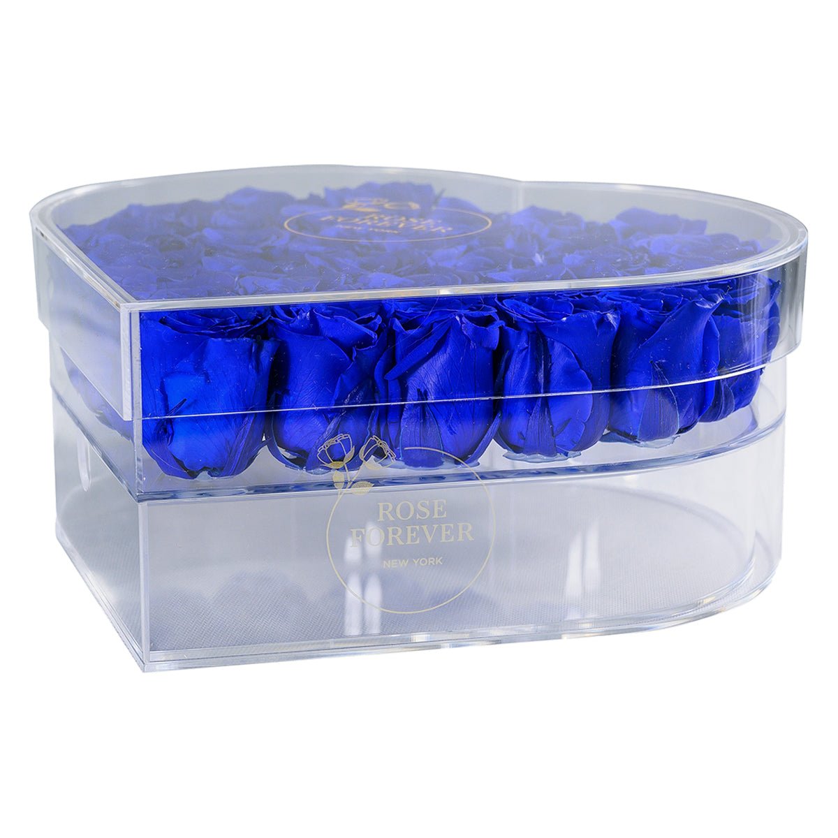 35 Blue Preserved Roses in Acrylic Heart Jewelry Box