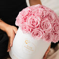 35 Pink & White Preserved Roses in Dome Box