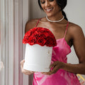 35 Red & White Preserved Roses in Dome Box