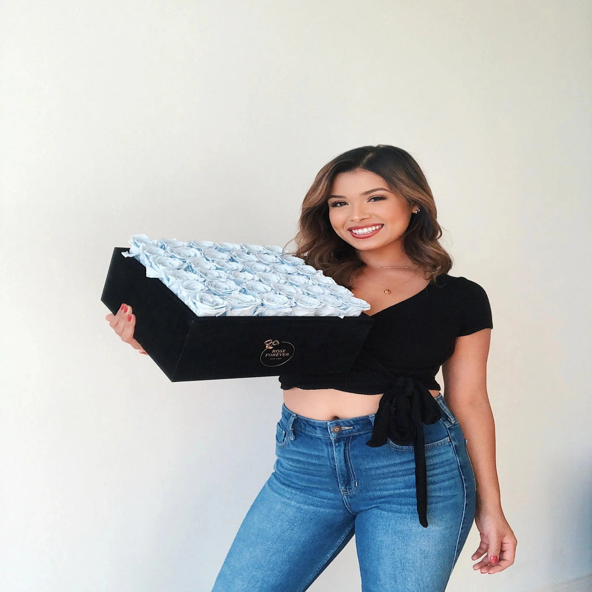 36 Blue Preserved Roses in Velvet Square Gift Box